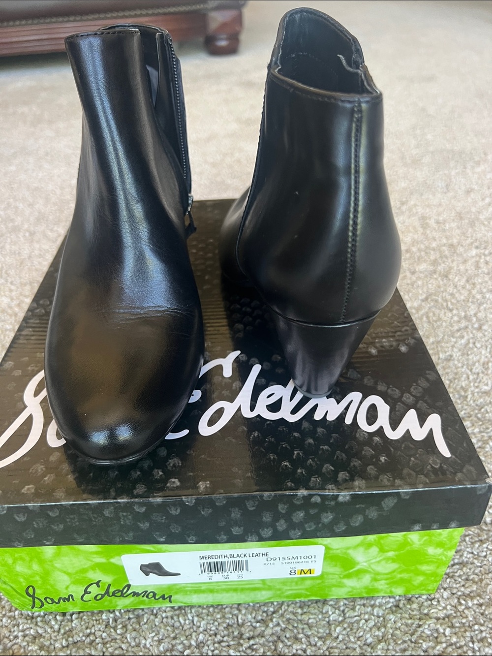 Sam Edelman Meredith Black Leather Ankle Boots Size 8